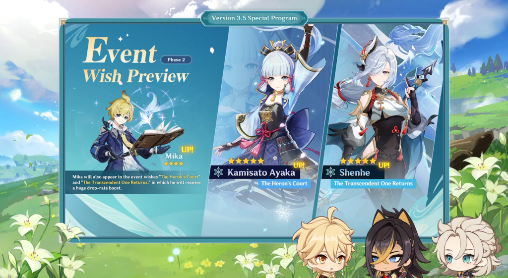 banner ayaka và shenhe quay trở lại 3.5